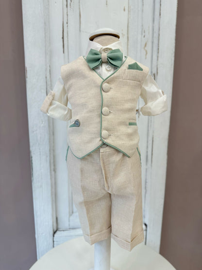 LES PETITES ENFANTES - completo gilet con coppola verde cerimonia est 25 b - BOY