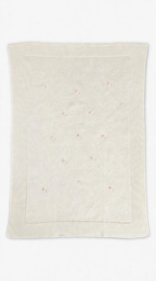 BABY LORD - coperta fior di loto lana 100% bianco/rosa - invernale