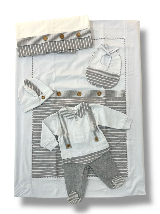 LA SARTORIA DEI PICCOLI - coordinato prima nascita righe cotone corredino est - BOY