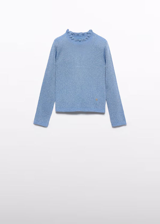 ABEL & LULA - dolcevita tricot costine lurex azzurro abbigliamento invernale 25/26 j - GIRL